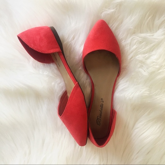 Coral Pink Pointy Toe Flats - Picture 3 of 6